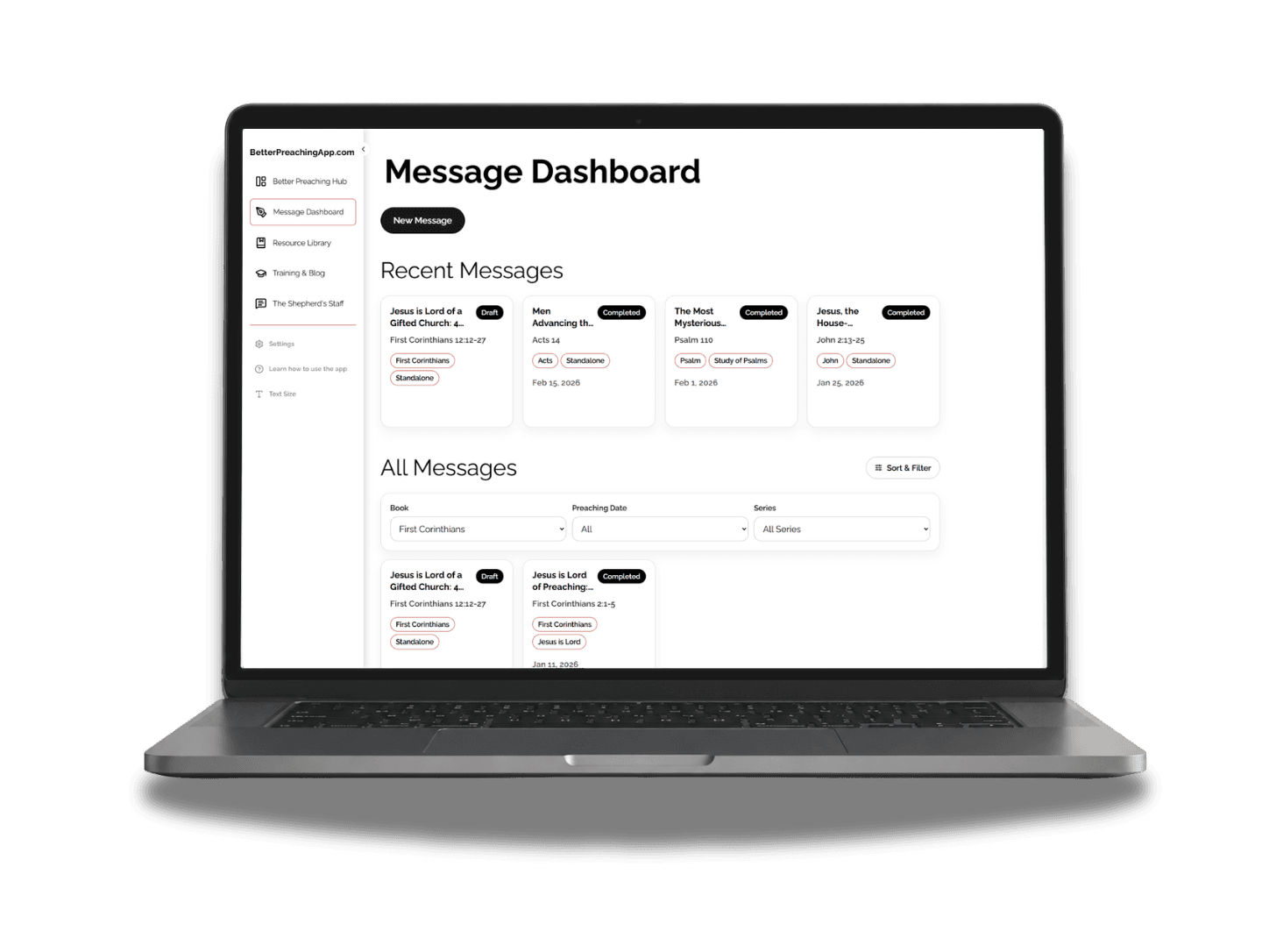 Better Preaching App Dashboard