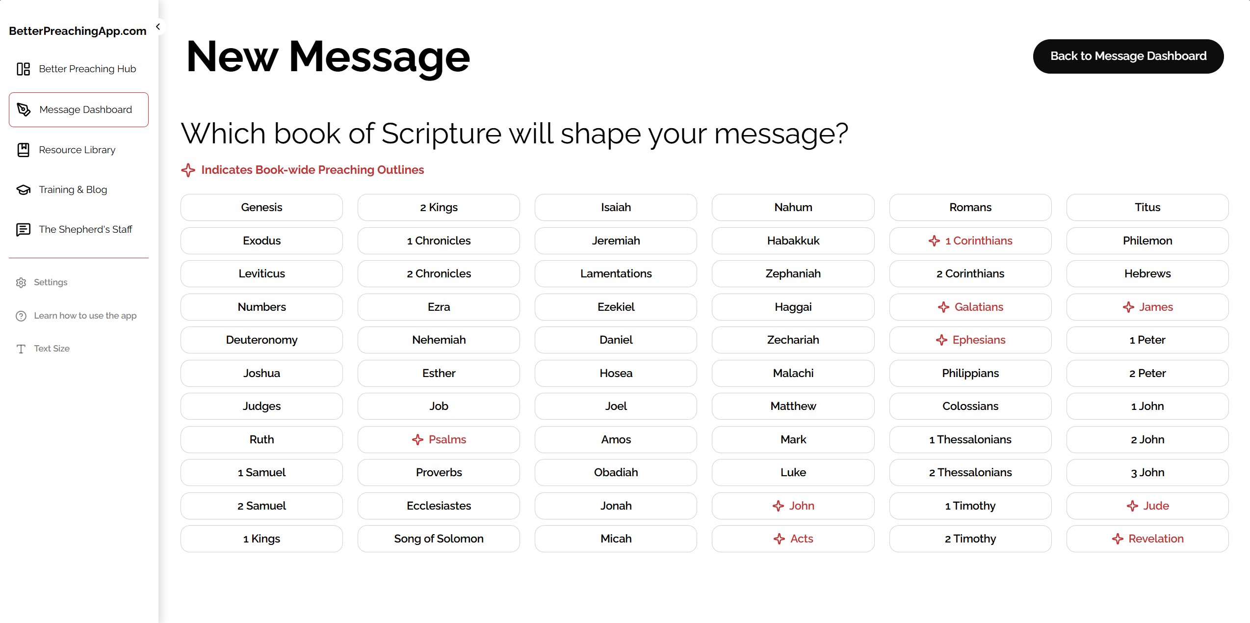 Better Preaching workflow for selecting a passage and beginning message creation.